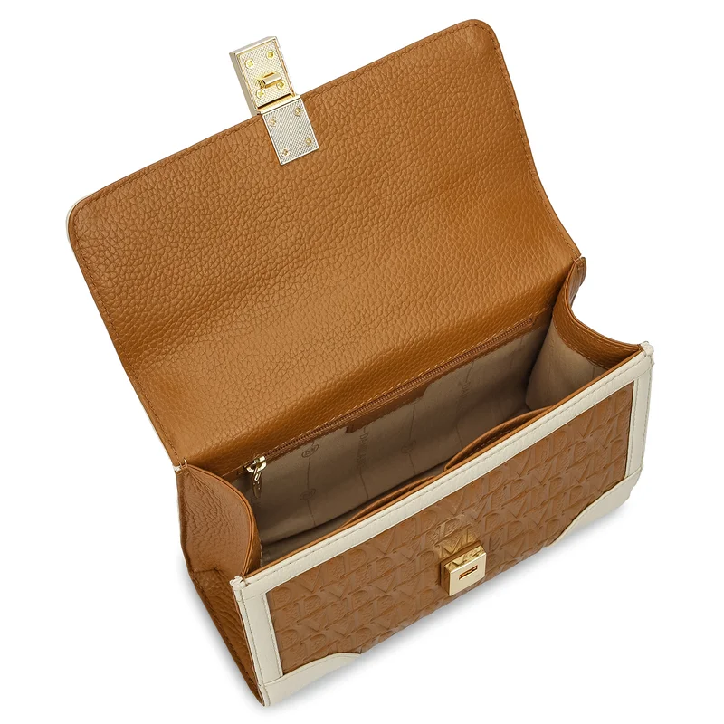 Da Milano Caramel Small Monogram Leather Shoulder Bag - Caramel for Women | Best Price UAE